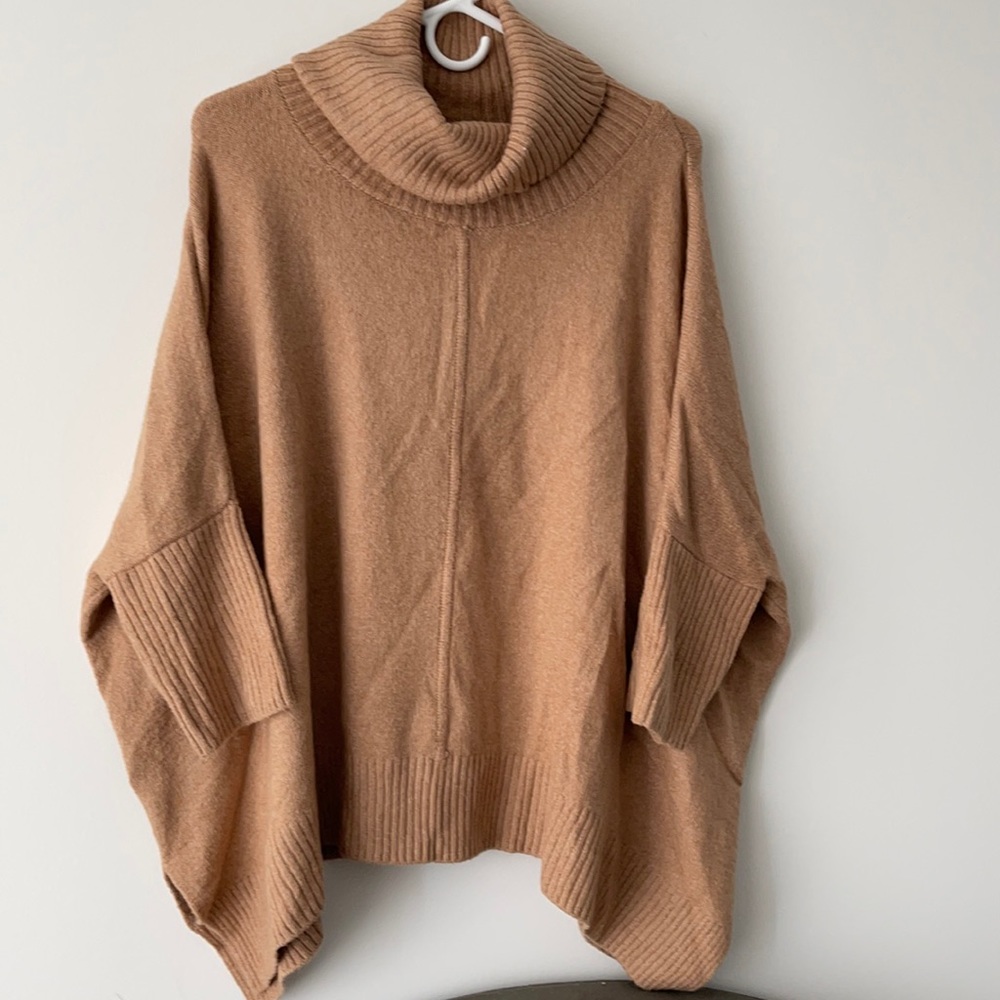 Brown Loft poncho with cowl neck
